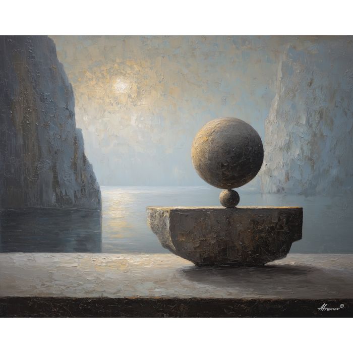 calm, weight, palette knife, oil painting, impasto, textured paint, layered pigment, scraped surface, thick strokes, expressive texture, hand painted, fine art, material depth, visual rhythm, atmospheric, color control, painterly surface