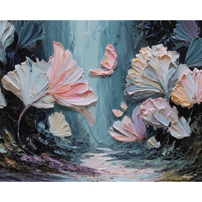 delicate, form, palette knife, oil painting, impasto, textured paint, layered pigment, scraped surface, thick strokes, expressive texture, hand painted, fine art, material depth, visual rhythm, atmospheric, color control, painterly surface