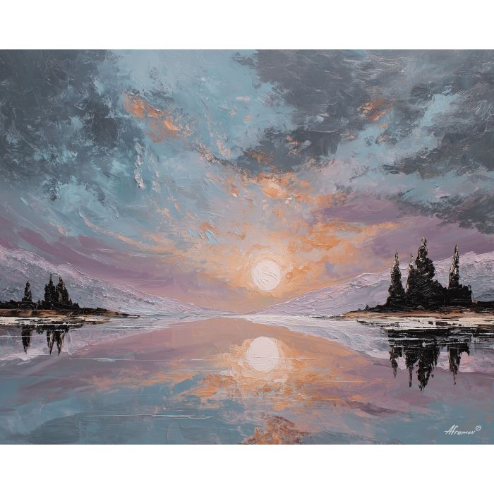 calm, pause, palette knife, oil painting, impasto, textured paint, layered pigment, scraped surface, thick strokes, expressive texture, hand painted, fine art, material depth, visual rhythm, atmospheric, color control, painterly surface