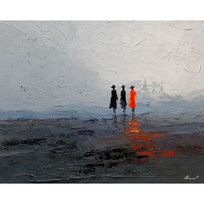 thin, trace, figure, palette knife, oil painting, impasto, textured paint, layered pigment, scraped surface, thick strokes, expressive texture, hand painted, fine art, material depth, visual rhythm, atmospheric, color control, painterly surface