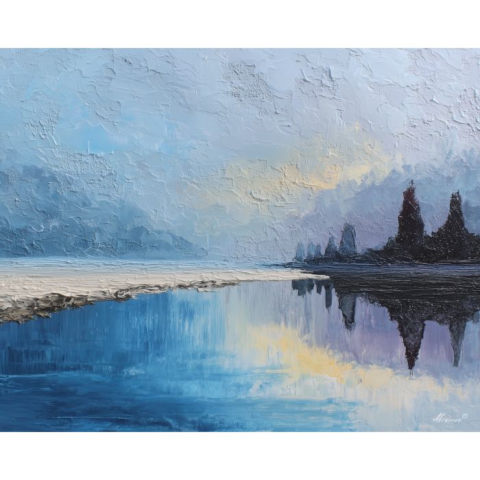 calm, form, palette knife, oil painting, impasto, textured paint, layered pigment, scraped surface, thick strokes, expressive texture, hand painted, fine art, material depth, visual rhythm, atmospheric, color control, painterly surface