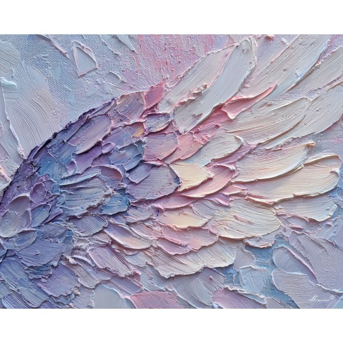 delicate, wing, palette knife, oil painting, impasto, textured paint, layered pigment, scraped surface, thick strokes, expressive texture, hand painted, fine art, material depth, visual rhythm, atmospheric, color control, painterly surface