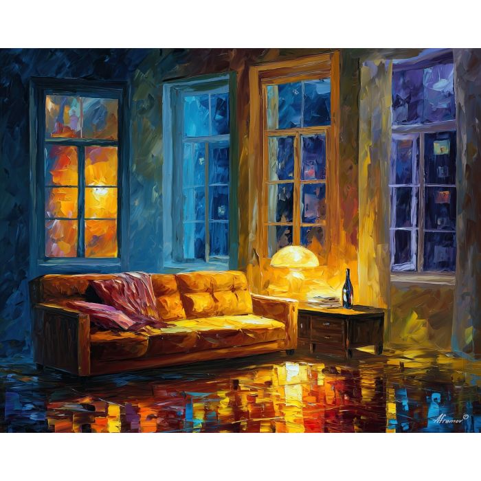 amber night,warm interior,oil painting