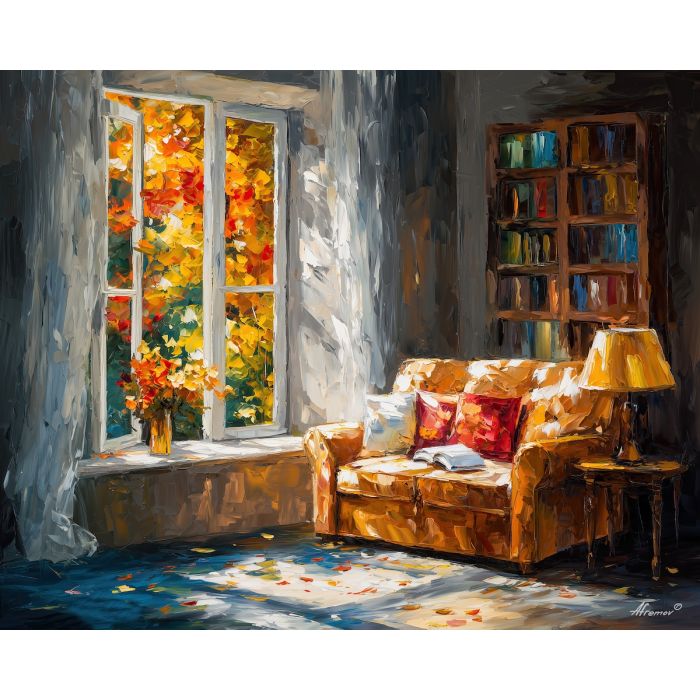 warm sunlight,cozy room,window light,oil painting