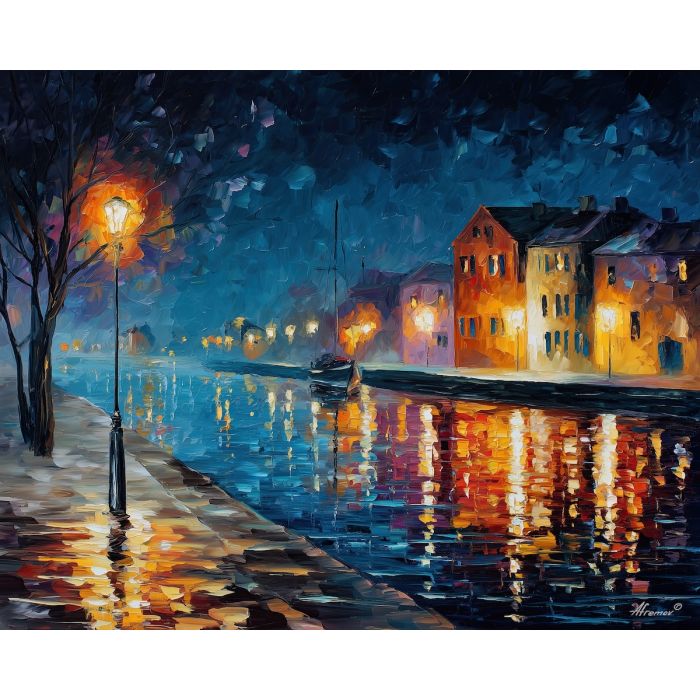 dreamy night,quiet darkness,oil painting,afremov style