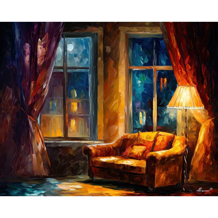 evening comfort,cozy interior,oil painting