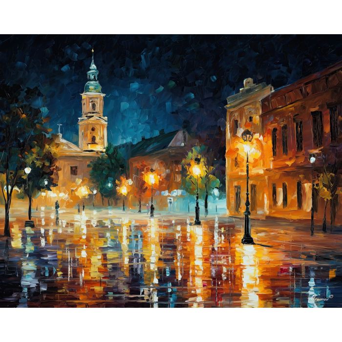 night square,soft lights,oil painting,afremov style