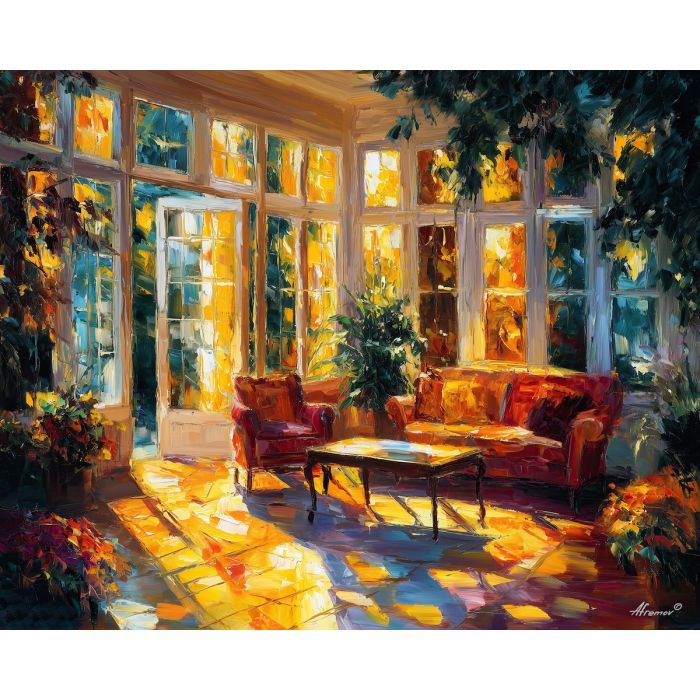 afternoon sunlight,cozy room,oil painting