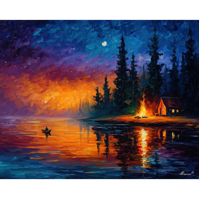 fire evening,cozy stillness,oil painting