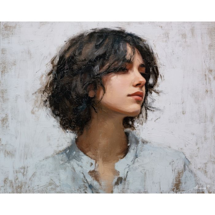 portrait,calm expression,soft light,human emotion,oil painting