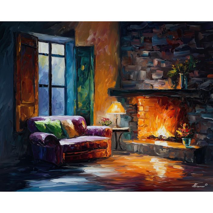 hearth corner,cozy calm,oil painting