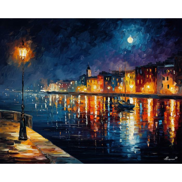 night balcony,city lights,oil painting