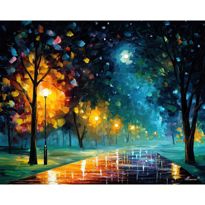 night road,moonlight landscape,stars,oil painting,dreamy night