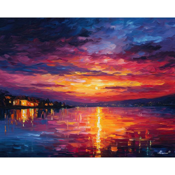 sunset firelight,cozy interior,oil painting