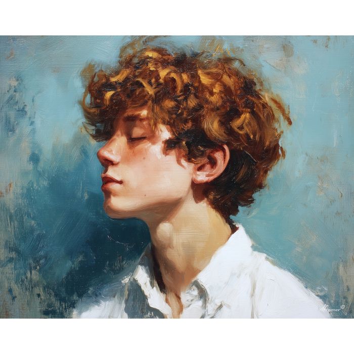 youth portrait,calm expression,oil painting