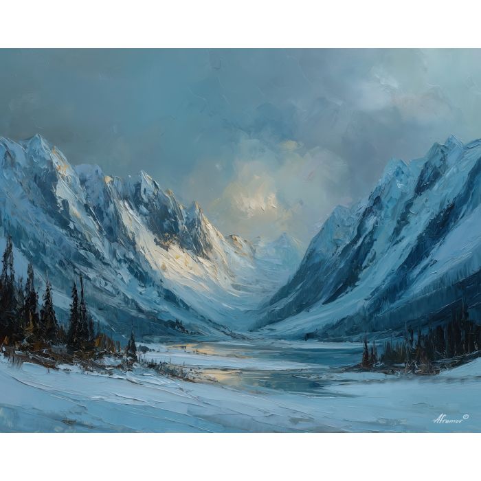 endless, water, greenland landscape, arctic scenery, polar environment, ice formations, glacier view, palette knife, oil painting, impasto, thick paint, textured surface, cold atmosphere, northern light, remote wilderness, painterly landscape, material depth