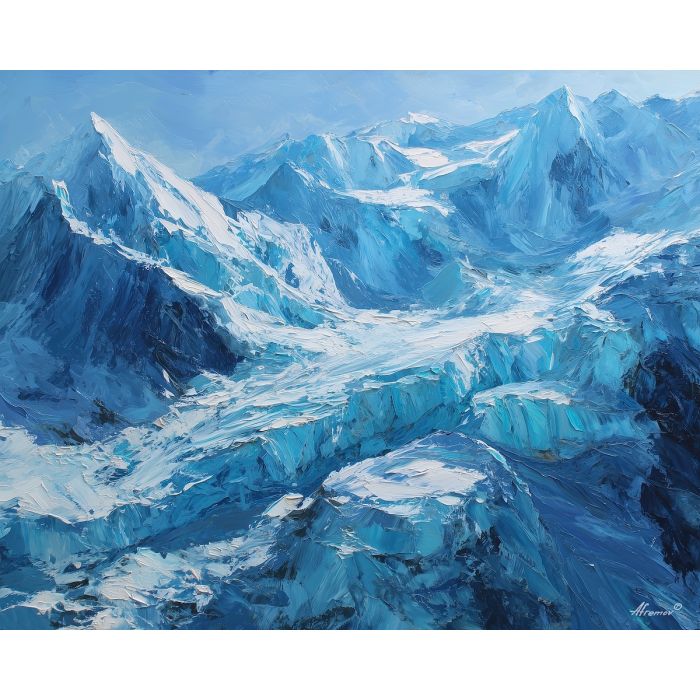 open, cliffs, greenland landscape, arctic scenery, polar environment, ice formations, glacier view, palette knife, oil painting, impasto, thick paint, textured surface, cold atmosphere, northern light, remote wilderness, painterly landscape, material depth