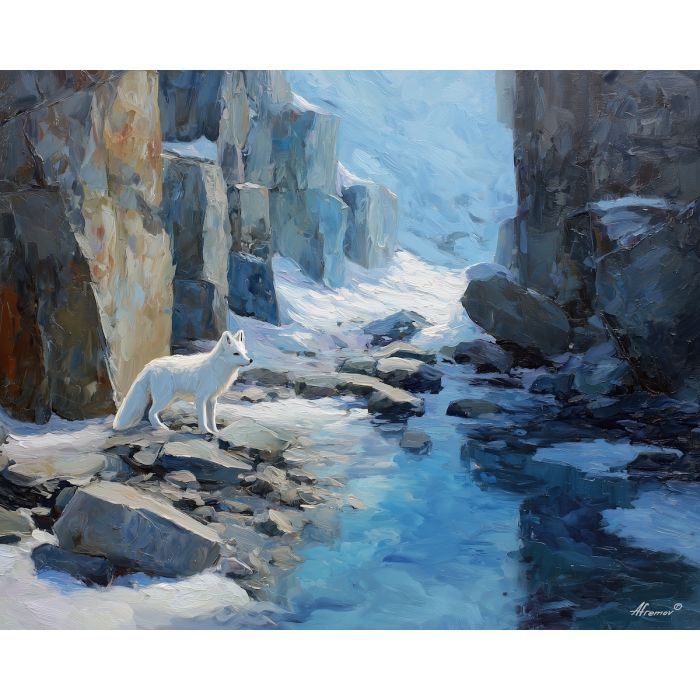 arctic, road, greenland town, colorful houses, arctic village, greenland animals, sled dogs, reindeer, coastal settlement, palette knife, oil painting, impasto, thick paint, textured surface, northern life, remote community, arctic color