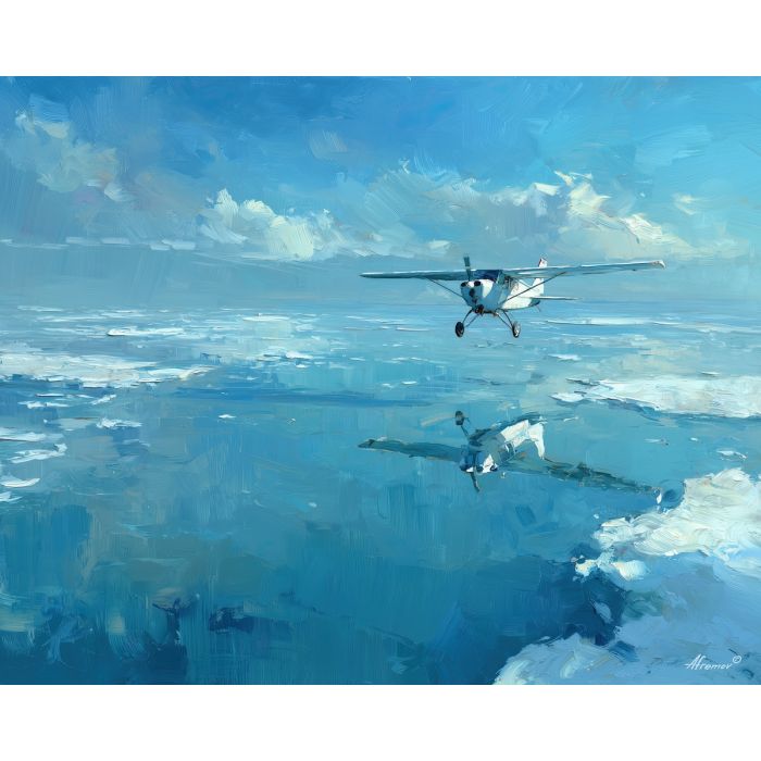 cold, north, northern seascape, cold sea, arctic ocean, plane, coastal water, palette knife, oil painting, impasto, thick paint, textured surface, marine scene, cold atmosphere, painterly seascape, material depth, northern light