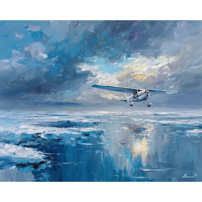 gray, wide, passage, northern seascape, cold sea, arctic ocean, plane, coastal water, palette knife, oil painting, impasto, thick paint, textured surface, marine scene, cold atmosphere, painterly seascape, material depth, northern light