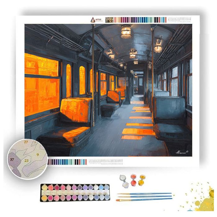 AMBER CARRIAGE GLOW B&W - Paint by Numbers Full Kit