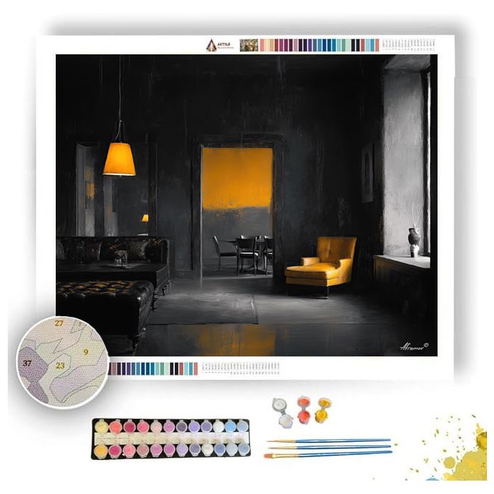 ASHEN ROOM WITH SAFFRON B&W - Paint by Numbers Full Kit