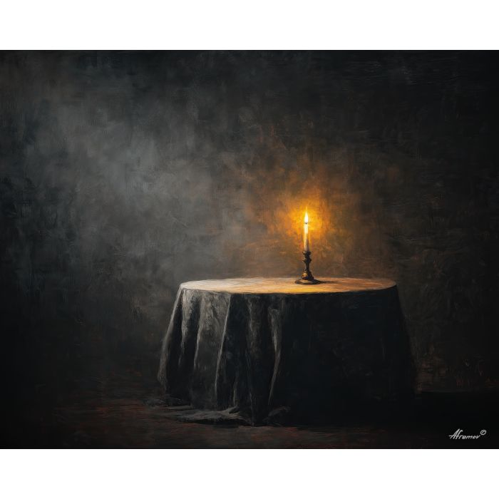 black and white still life,candlelight,oil painting