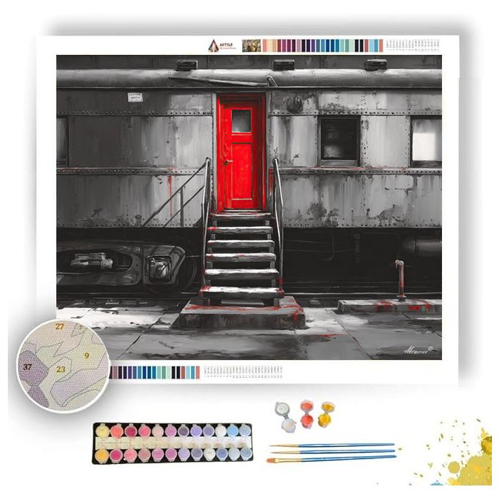 CRIMSON TRAIN THRESHOLD B&W - Paint by Numbers Full Kit