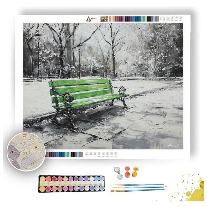 EMERALD BENCH PAUSE B&W - Paint by Numbers Full Kit
