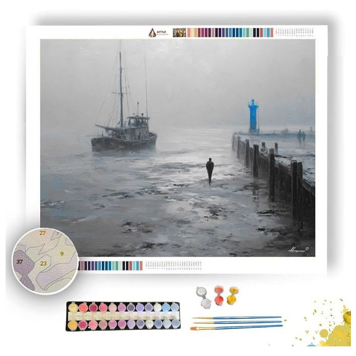FOG HARBOR AZURE BEACON B&W - Paint by Numbers Full Kit
