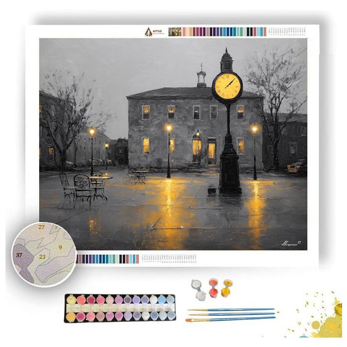 GILDED CLOCK AT DUSK B&W - Paint by Numbers Full Kit