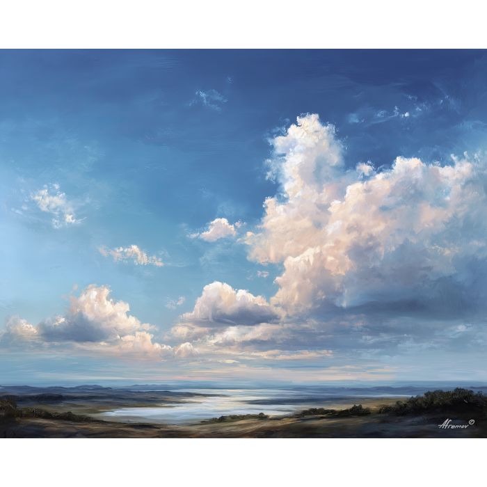 horizon view,calm tones,oil painting
