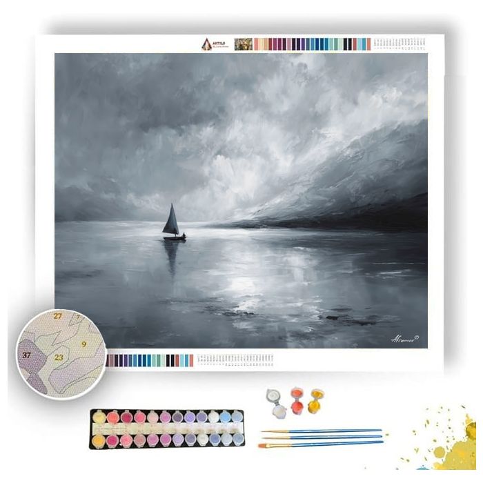 LONE BOAT WITH INDIGO SAIL - Paint by Numbers Full Kit