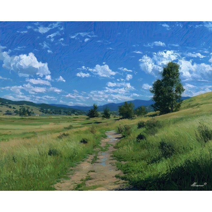meadow path,quiet nature,oil painting