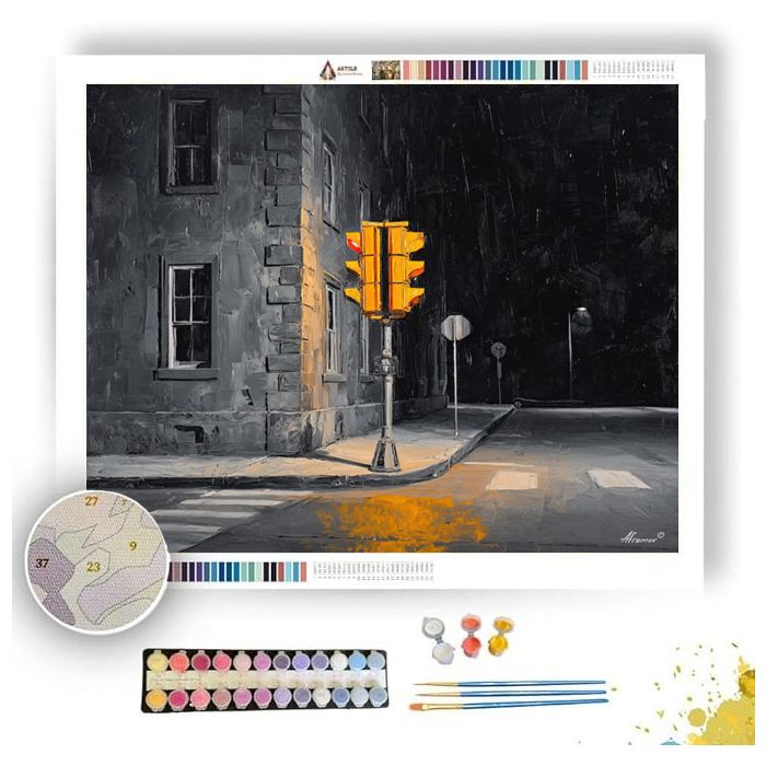 NOCTURNE STREET GOLD SIGNAL B&W - Paint by Numbers Full Kit