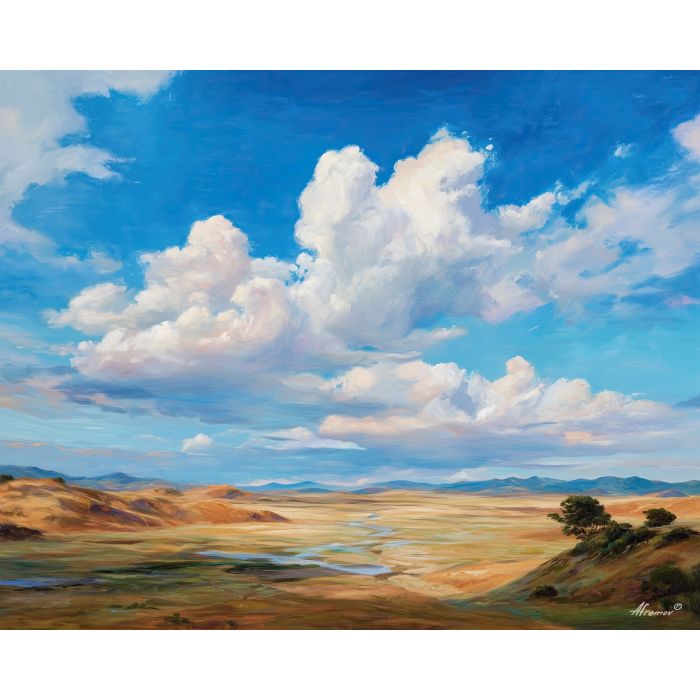 wide sky,open land,oil painting