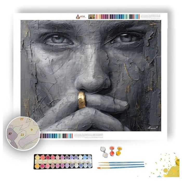 PORTRAIT IN ASH WITH GOLD RING B&W - Paint by Numbers Full Kit