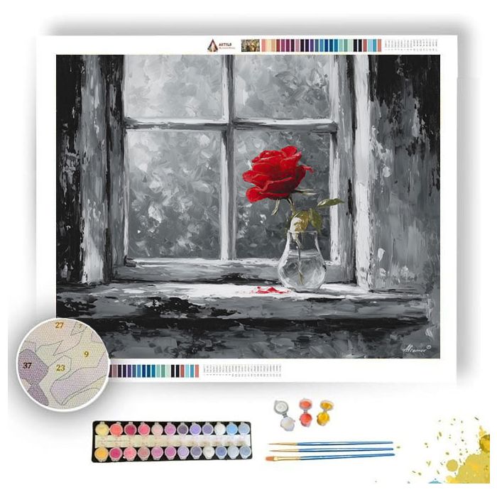 SCARLET ROSE SILL B&W - Paint by Numbers Full Kit