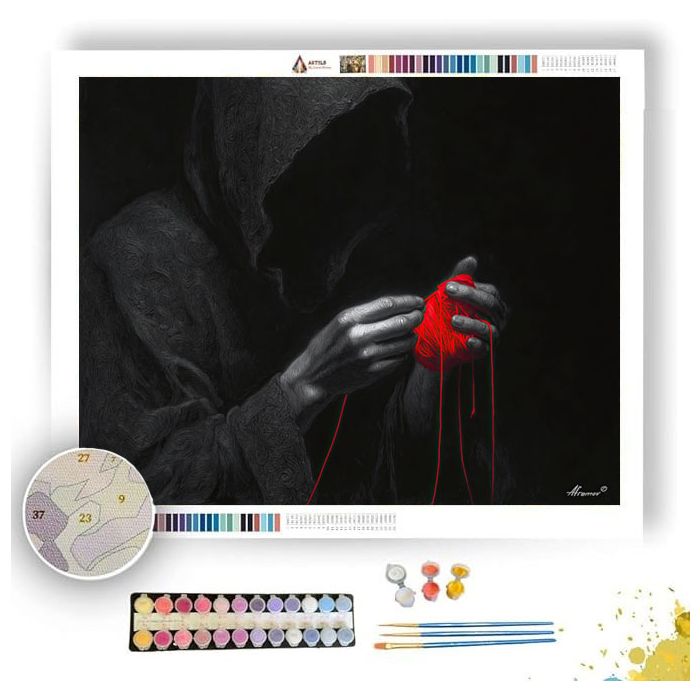 SHADOW FIGURE WITH SCARLET THREAD B&W - Paint by Numbers Full Kit