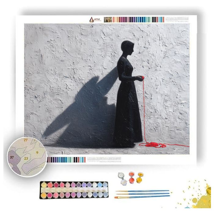 SHADOWED FIGURE WITH SCARLET THREAD B&W - Paint by Numbers Full Kit