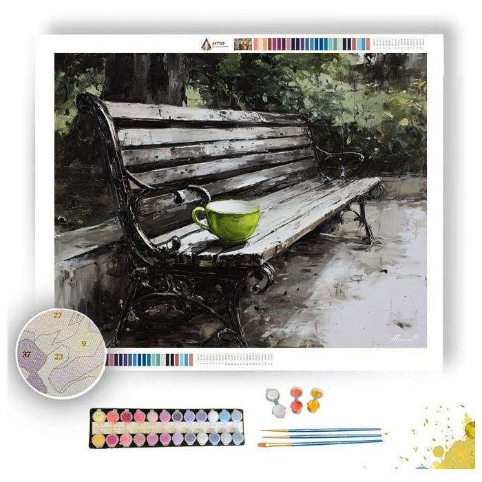 SILENT BENCH WITH JADE CUP B&W - Paint by Numbers Full Kit