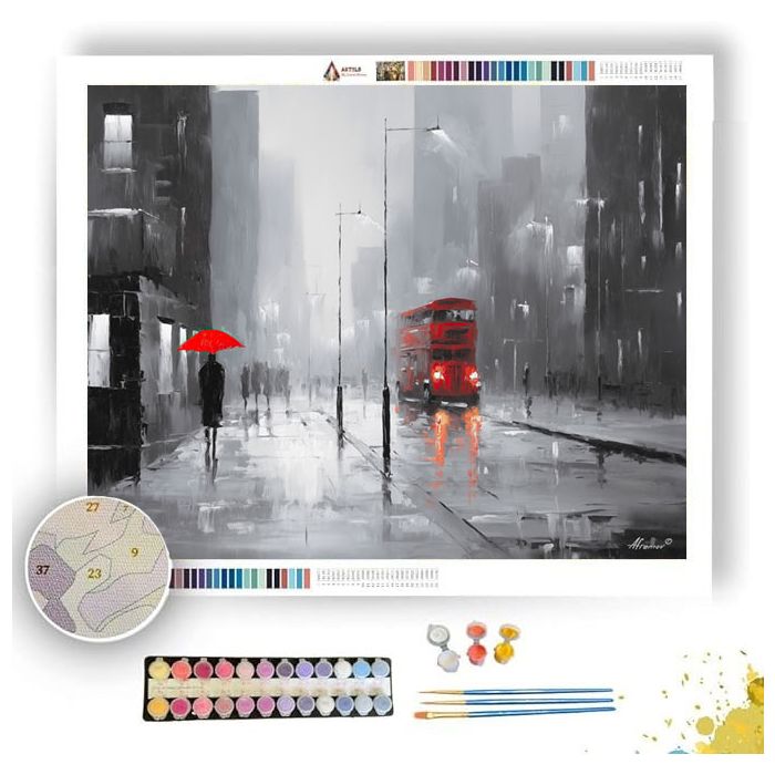 SILENT RAIN WITH CINNABAR B&W - Paint by Numbers Full Kit