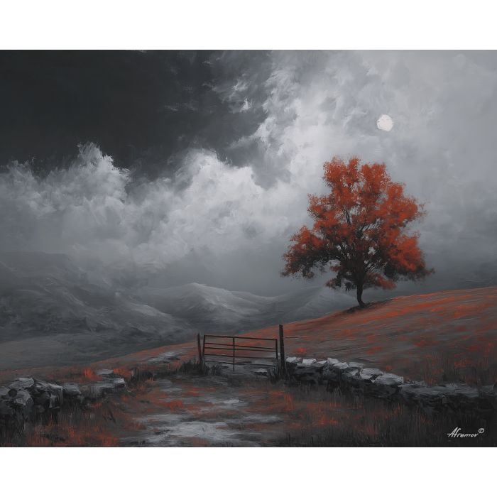 black and white conceptual,color accent,oil painting