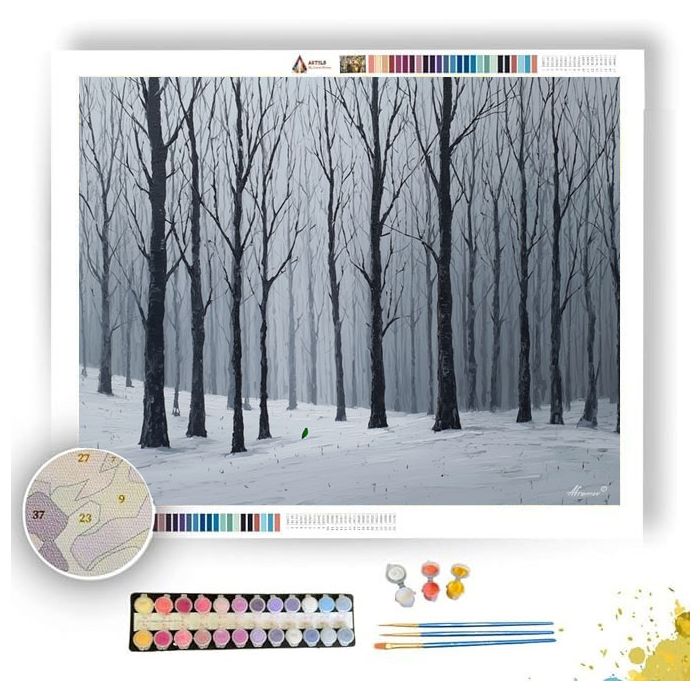 WINTER TREES WITH JADE BIRD - Paint by Numbers Full Kit
