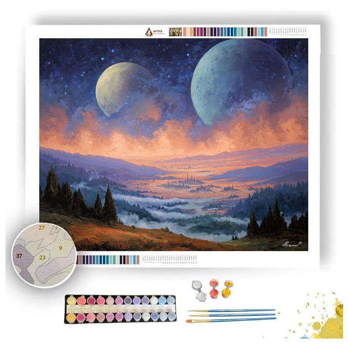 MOONFALL OVER LUMINOUS VALLEY - Paint by Numbers Full Kit