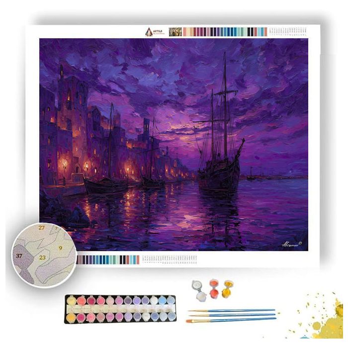 VIOLET NIGHT HARBOR - Paint by Numbers Full Kit