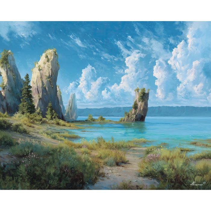 fantasy coast,daylight sea,oil painting