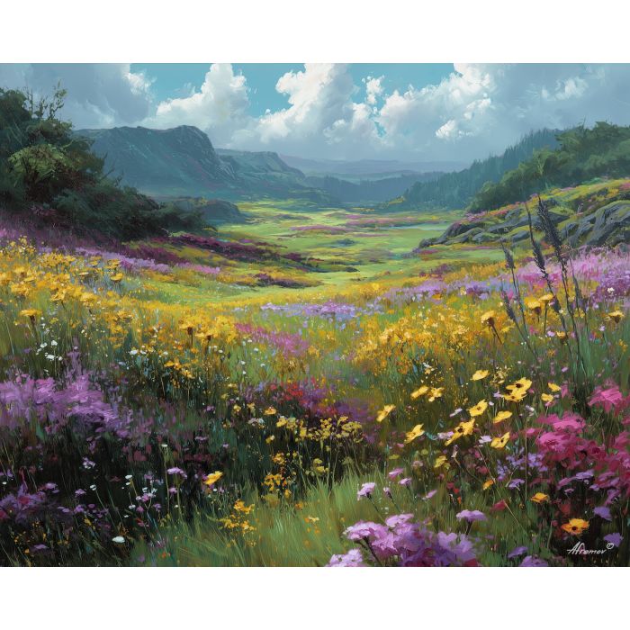 fantasy lowland,glowing plants,day oil painting