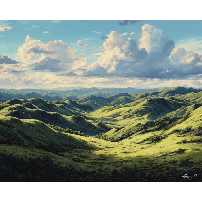 fantasy hills,daylight flow,oil painting
