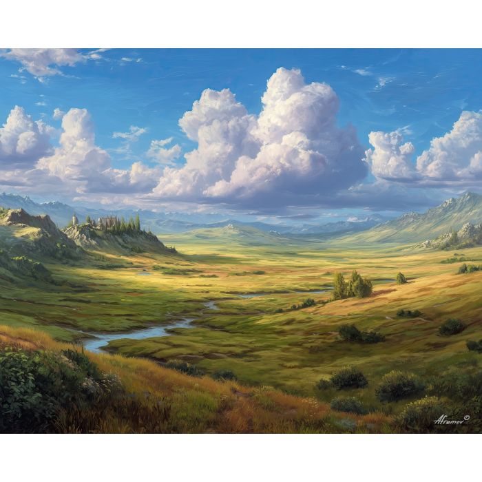 fantasy plains,clear light,oil painting